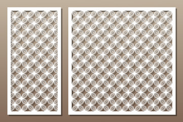 Set decorative elements for laser cutting. Geometric ornament pattern. Pattern wave lines. The ratio 1:2, 1:1. Vector illustration.