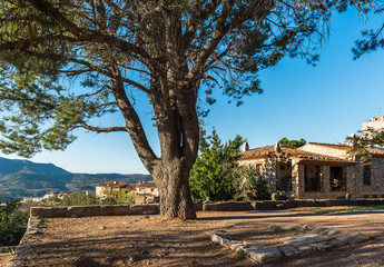 View of the buildings in the village Siurana, Tarragona, Catalunya, Spain. Copy space for text.