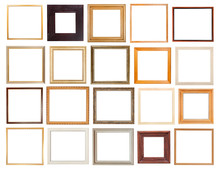 Set Of Square Wooden Picture Frames Isolated