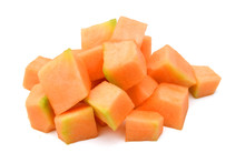 Cantaloupe Melon Slices On White Background