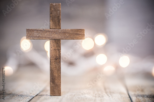 Fotografie, Obraz Christian Cross on a Soft Bokeh Background