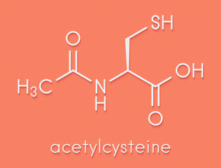 Poster - Acetylcysteine (NAC) mucolytic drug molecule. Also used to treat paracetamol overdose, Skeletal formula.