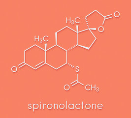 Sticker - Spironolactone diuretic, antihypertensive and antiandrogen drug molecule. Skeletal formula.