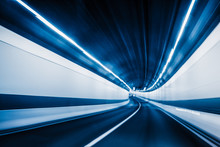 Motion Blur Of Car Moving Inside Tunnel