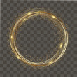 Abstract round glowing lights and gold sparkles on transparent background. Vector