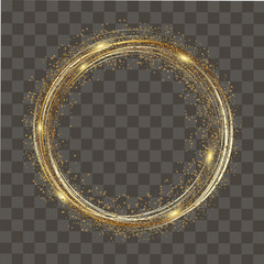 Wall Mural - Abstract round glowing lights and gold sparkles on transparent background. Vector