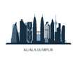 Kuala Lumpur skyline, monochrome silhouette. Vector illustration.