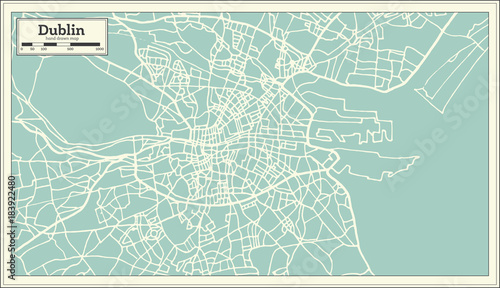 Dublin Ireland Map in Retro Style. Poster Mural XXL