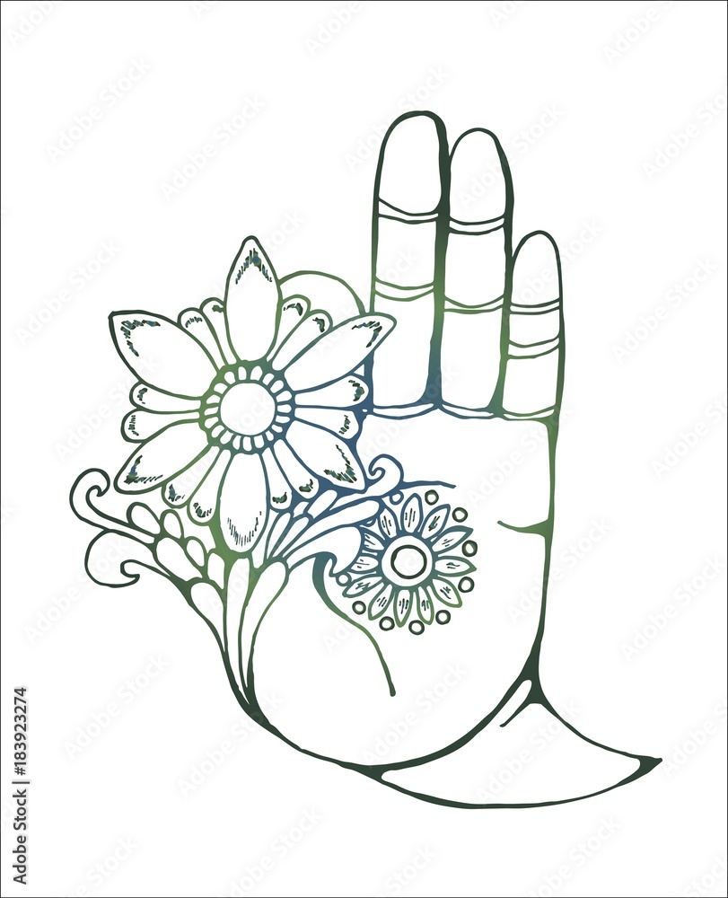 Illustration Of A Buddha Hand Holding A Flower Colorfull Drawing Stock Gamesageddon