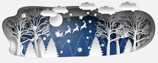 Illustration  winter coming. Merry Christmas and Happy New Year 2021 background.  Paper art and craft style