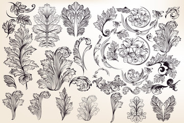 Wall Mural - collection of vector decorative floral elements in vintage style