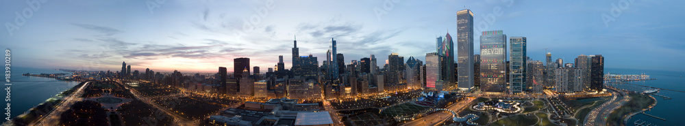 Chicago Downtown Drone View - obrazy, fototapety, plakaty 