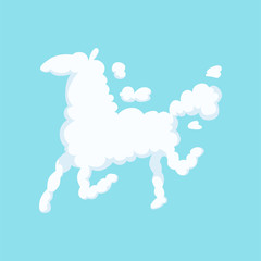 Wall Mural - Funny cloud in form of running horse. Silhouette of animal. Isolated flat vector design for children s book, poster, greeting or invitation card