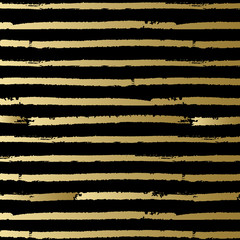 Wall Mural - Black and gold striped pattern. Vector brush lines background