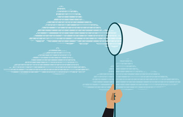 Wall Mural - Hacker holding a butterfly net attempting to catch data from cloud storage,EPS 8 vector illustration