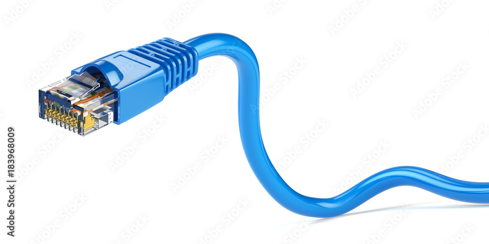 LAN network connection ethernet cable. Internet cord RJ45 isolated on white background. 3d - obrazy, fototapety, plakaty 