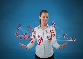 Poster - Section symbols icons connected and Businesswoman with hands