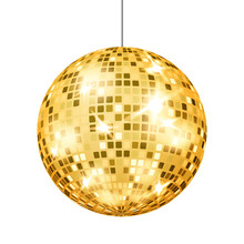 Gold Disco Ball Vector. Dance Club Retro Party Classic Light Element. Mirror Ball. Isolated On White Background Illustration