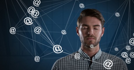 Sticker - @ app icons connected and Businessman with eyes closed and dark