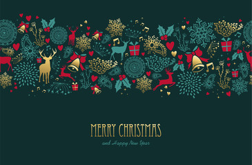 christmas and new year deer pattern greeting card