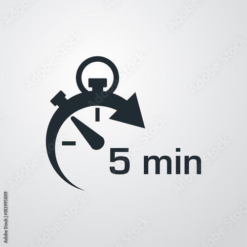 Cuadros en Lienzo Icono plano cronometro con 5 min en fondo degradado
