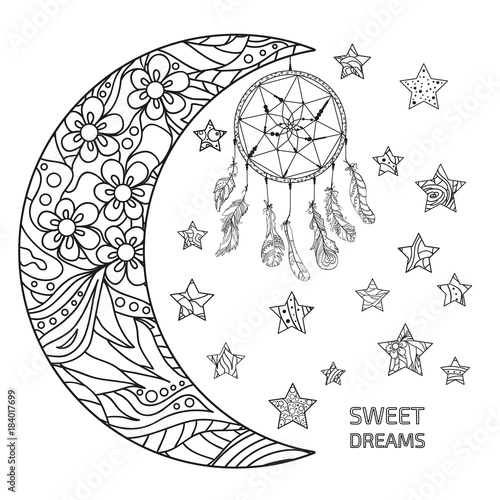 Half Moon And Stars Dreamcatcher Abstract Patterns On Isolation