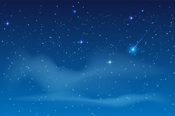 Wall Mural - blue night starry sky. bright star to fall meteorite