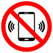NO CELL PHONES USE crossed out sign. Keep silence symbol. Smartphone icon in red circle.
