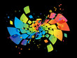 Rainbow background, abstract multicolored design element on black