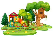 Playground Scene With Children Playing