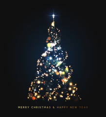 Wall Mural - sparkle magic xmas tree light. greeting card merry christmas and happy new year. vector illustration