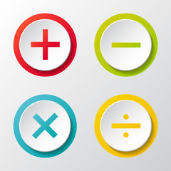 Collection of math symbols - 3d buttons. Vector.