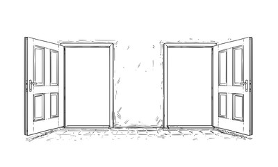 Poster - cartoon vector of two open wooden decision door