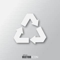 Canvas Print - Recycle arrow icon in white style with shadow isolated on grey background.