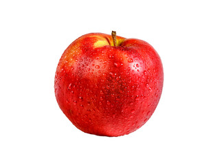 Apple with water drops isolated on white background.