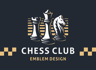 Wall Mural - chess club logo - vector illustration, emblem design on a dark background