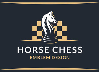 Wall Mural - horse, knight chess logo - vector illustration, emblem design on a dark background