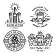 Set beer logo black and white - vector illustration, emblem brewery design modern line style.