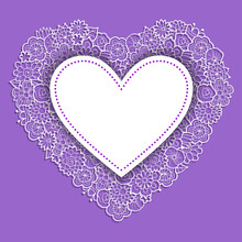 Decorative Heart-shaped Frame On Lilac Background With Floral Ornament. Vector Illustration. Design Template For Valentine’s Day Card, Wedding Invitations