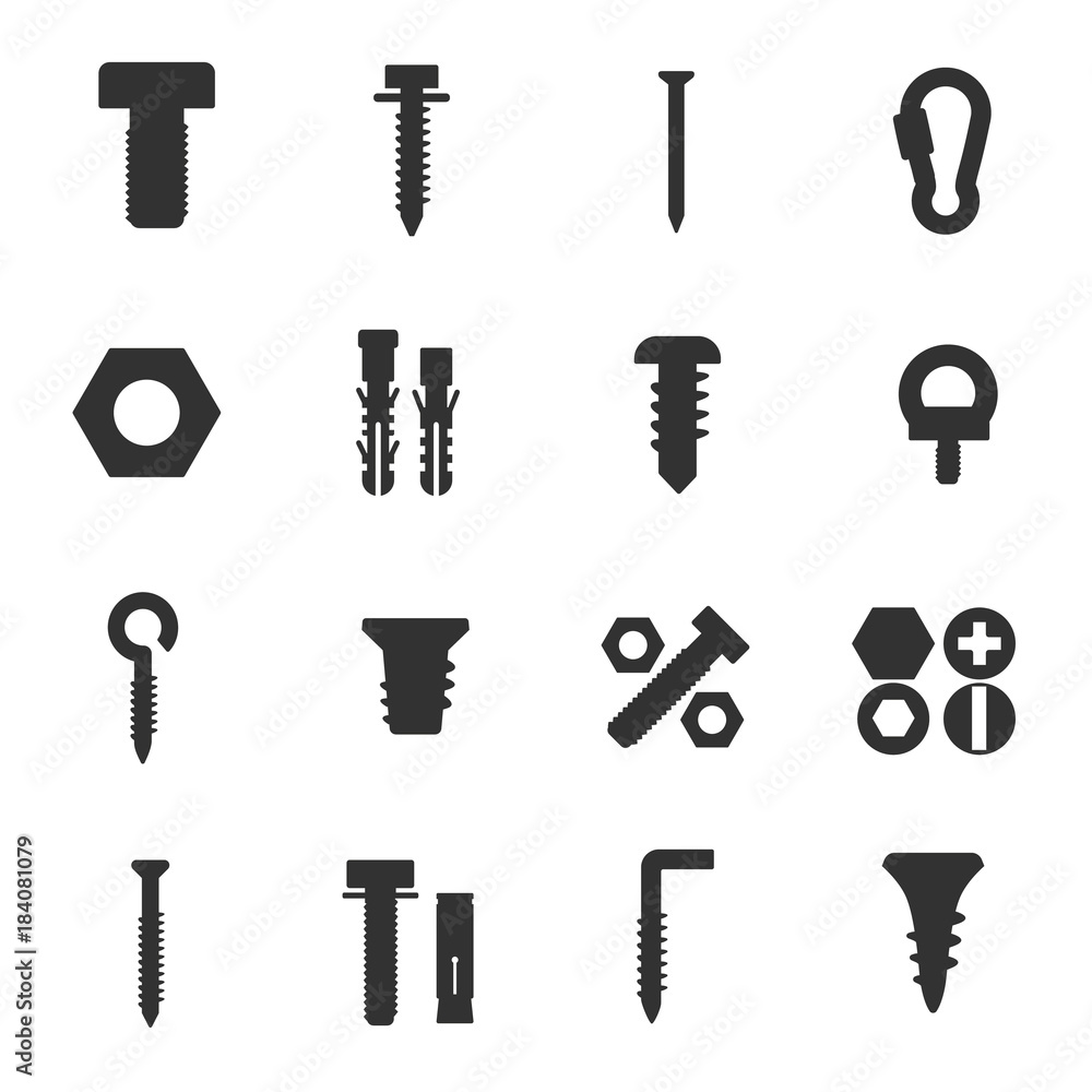 Fasteners icon set, simple icons collection - obrazy, fototapety, plakaty 