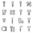 fastener icons set. Assortment of fasteners linear design. Line with editable stroke