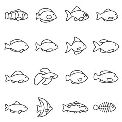 Wall Mural - fish icons set. line with editable stroke