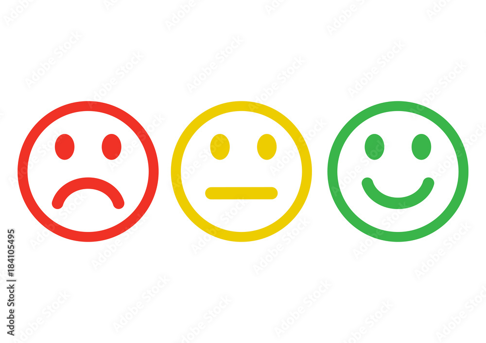Red, yellow, green smileys emoticons icon negative, neutral and ...