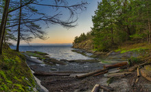 Scenic Panoramic View Of The Ocean And Jack Point And Biggs Park In Nanaimo, British Columbia.