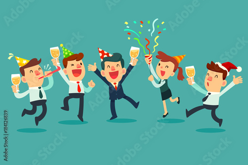 happy business team celebrating in office party Stock Vector | Adobe Stock Office Team Celebration