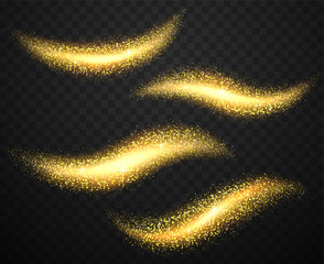 Wall Mural - gold dust with shiny particles. bright shining waves on dark background.