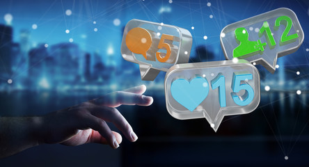 Businessman using digital colorful social media icons 3D rendering