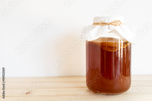 Fotografie, Obraz fermented drink, Kombucha healthy natural probiotic in a glass jar
