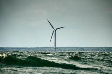 Wind turbines farm in Baltic Sea, Denmark