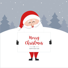 Wall Mural - santa claus hold banner merry christmas greeting text winter landscape night background